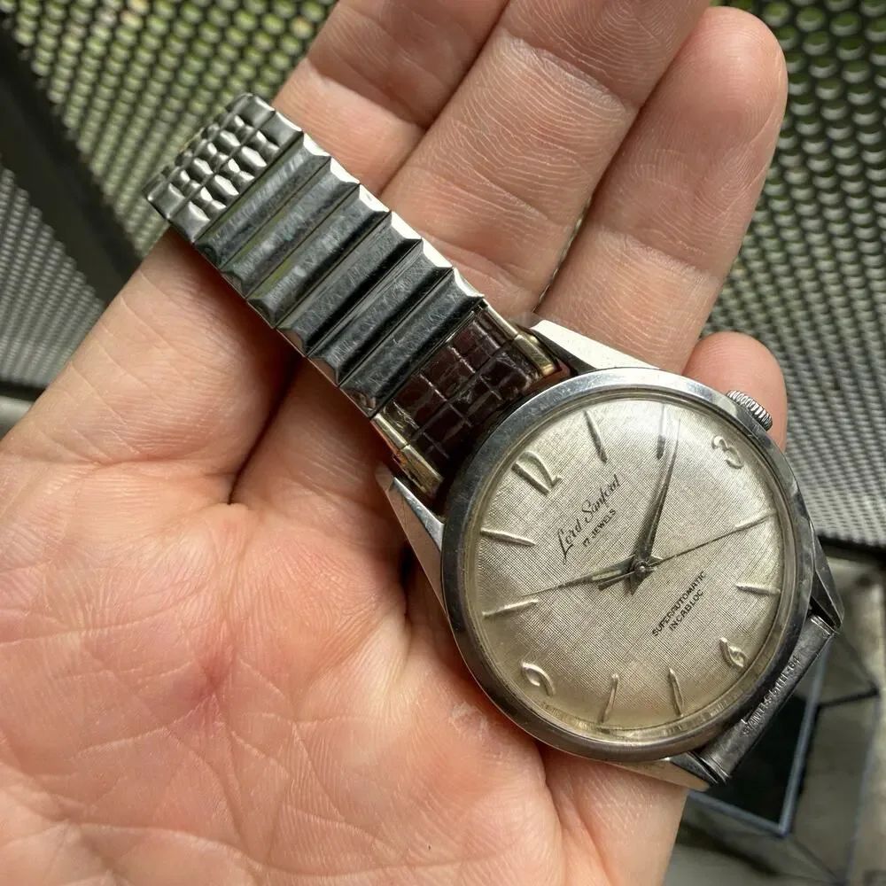 Vintage Lord Sanford Super Automatic Linen Dial Mechanical Men’s Watch Steel